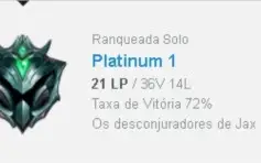 CONTA PLATINA 1 / PLAT1 - MMR DIAMANTE - 72% WR