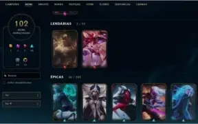 CONTA LOL LVL 301 DIAMANTE 102 SKINS , 135 CAMPEÕES