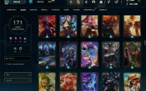Ouro 4 com TODOS os champs e 171 Skins (MID / TOP / JG )