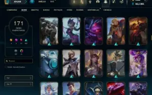 Ouro 4 com TODOS os champs e 171 Skins (MID / TOP / JG )