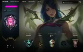 Conta Platina 1, 135 campeões, 349 Skins, Nível 410.
