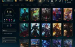 Esmeralda 4 com TODOS os champs e 318 Skins (ADC / JG / MID)