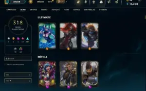 Esmeralda 4 com TODOS os champs e 318 Skins (ADC / JG / MID)
