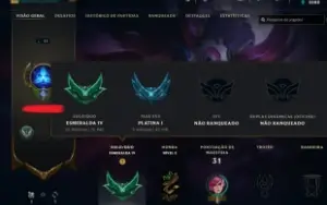 Conta Lol Esmeralda 4 / IV com 31 Champions e 16 Skins
