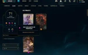 Conta unranked com 110 Champs e 71 Skin + 1 Prestigio da Zoe