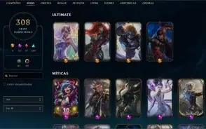 Conta de lol Gold 3 Solo Duo / Silver 3 Flex - 308 Skins.