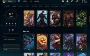 Conta prata 2 com 87 skins e 118 champs