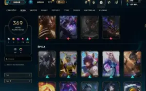 Prata 4 com TODOS os champs e 369 Skins ( Nivel 523 )
