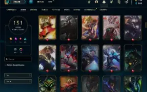 Conta ouro 4 com TODOS os champs e 151 Skins + 1.3kk de ZED
