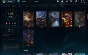 Conta prata 4 com 105 skins e 105 champs