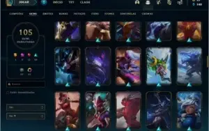 Conta prata 4 com 105 skins e 105 champs