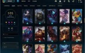 Conta prata 4 com 105 skins e 105 champs