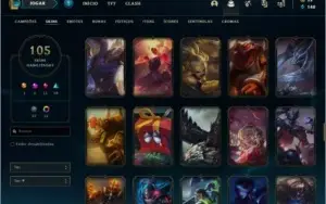 Conta prata 4 com 105 skins e 105 champs