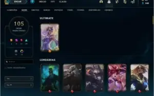 Conta prata 4 com 105 skins e 105 champs