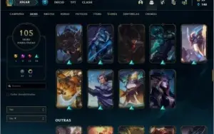Conta prata 4 com 105 skins e 105 champs