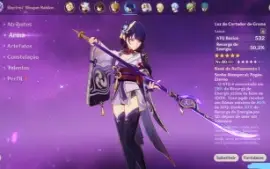Raiden + arma assinatura + Zhongli + Nahida