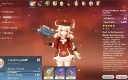 Conta Genshin Impact AR 5 com Klee e Oração Perdida