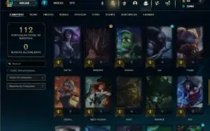 Platina 4 com 50 Champs e 25 Skins + 1 Prestigio do Zed