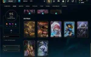 Platina 4 com 50 Champs e 25 Skins + 1 Prestigio do Zed