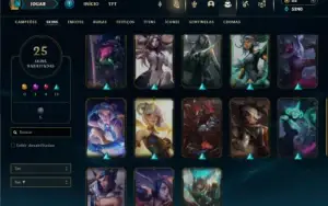 Platina 4 com 50 Champs e 25 Skins + 1 Prestigio do Zed