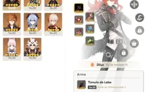 CONTA GENSHIN AR58 - 6 ARMAS 5⭐ DILUC C/ TUMULO + 12 LEND