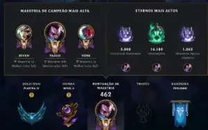 LoL Lv 400 | Platina IV (Ex-Esmeralda) |94 Skins|yasuo-yone