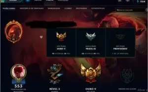 Conta De League Of Legends,ouro V Flex,prata3 Solo,126 Skins