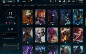 Unranked com 105 Champs e 63 Skins + 5200 RP