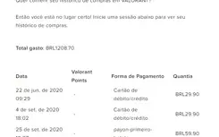 CONTA VALORANT R$1208,70 GASTOS !