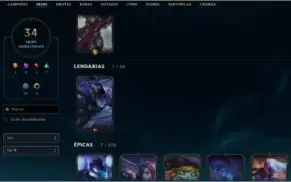 CONTA LOL 94 CAMPEÕES, 34 SKINS, DIAMANTE 3 E LEVEL 188