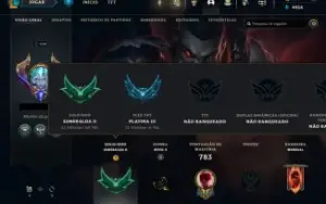 Conta LoL 576 Skins Esmeralda Solo e Platina Flex