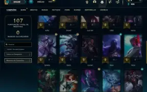 Platina 1 com 40 Champs e 7 Skins + 1 Fragmento