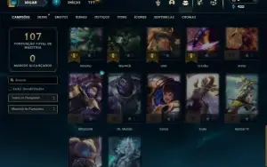 Platina 1 com 40 Champs e 7 Skins + 1 Fragmento