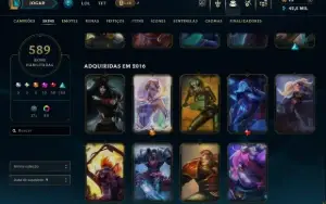 Conta do lol 2016, nv 589 skins