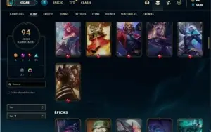 Conta prata 1 com 155 Champs e 94 Skins + 4 Vitoriosas