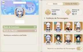 Genshin Impact AR57 com ayaka kazuha ganyu kokomi e outros