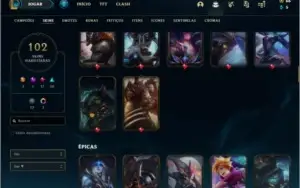Conta ouro 3 com 102 skins e 138 champs