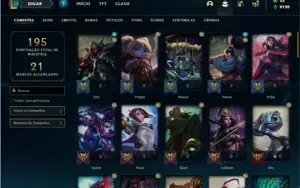 Conta prata 4 com 70 Champs e 30 Skins + 2 Fragmentos