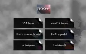 500 jogos, Nível 13 steam, Com infos de criação
