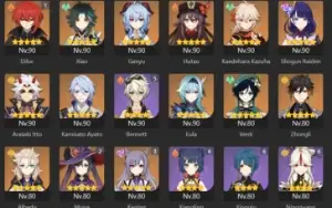 genshin conta NA 19 5 estrelas + 11 5* armas AR 60