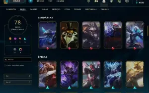 Conta lol, LVL 220, 78 SKINS, 64 EMOTES, 131 Campeões
