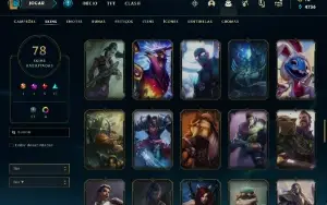 Conta lol, LVL 220, 78 SKINS, 64 EMOTES, 131 Campeões