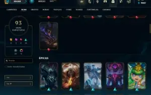 Conta Unranked com 150 Champs e 93 Skins + 7 Vitoriosas