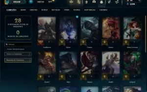 Unranked (ex ouro) com 23 Champs e 3 Skins + 3 Espolios