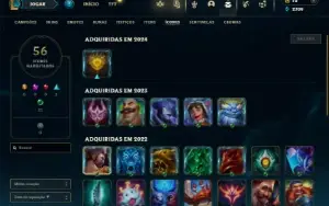 Unranked (ex ouro) com 23 Champs e 3 Skins + 3 Espolios