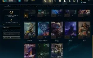 Unranked (ex ouro) com 23 Champs e 3 Skins + 3 Espolios