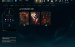 Unranked (ex ouro) com 23 Champs e 3 Skins + 3 Espolios