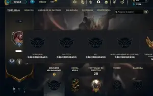 Unranked (ex ouro) com 23 Champs e 3 Skins + 3 Espolios