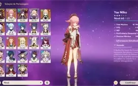 YAE MIKO + HUTAO + MONA + JEAN + GARANTIDO + ARMA 5* + PETS