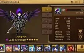 Reroll Summoners War lvl10 com Archangel Dark - Fermion